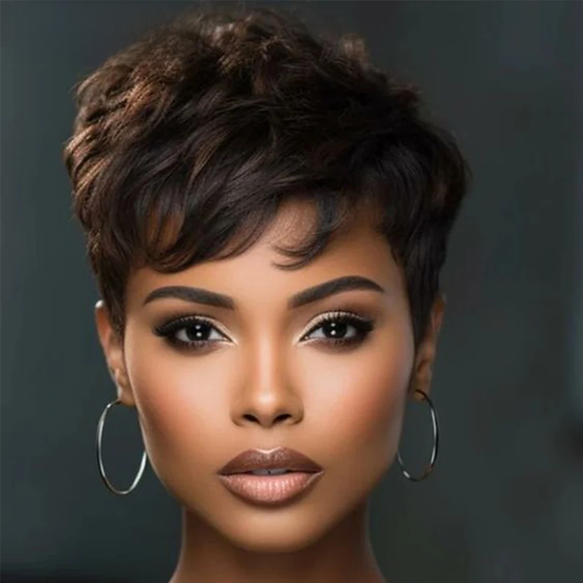 Pixie Cut Wavy Human Hair Wigs