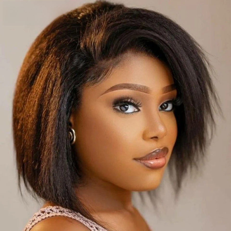 Kinky Straight Bob Glueless Human Hair Wigs