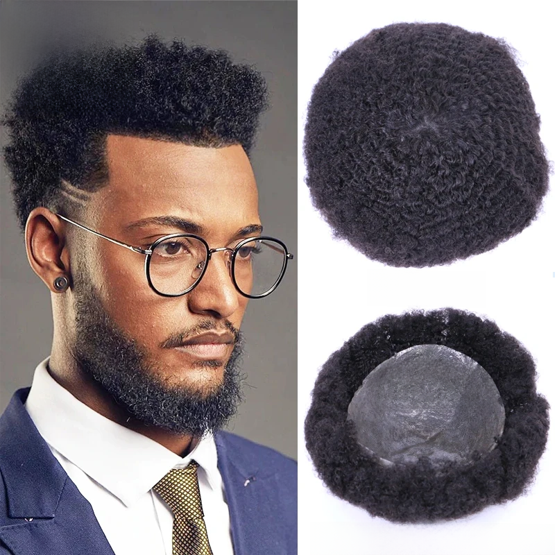 Mens Afro Toupee 100% Human Hair