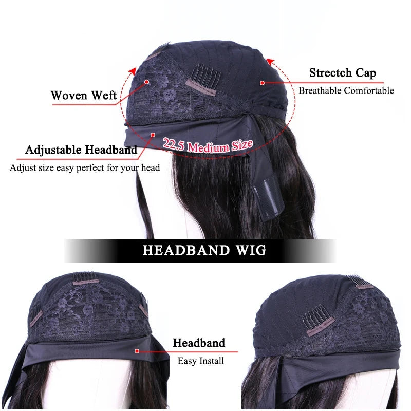 Kinky Curly Headband Human Hair Wig
