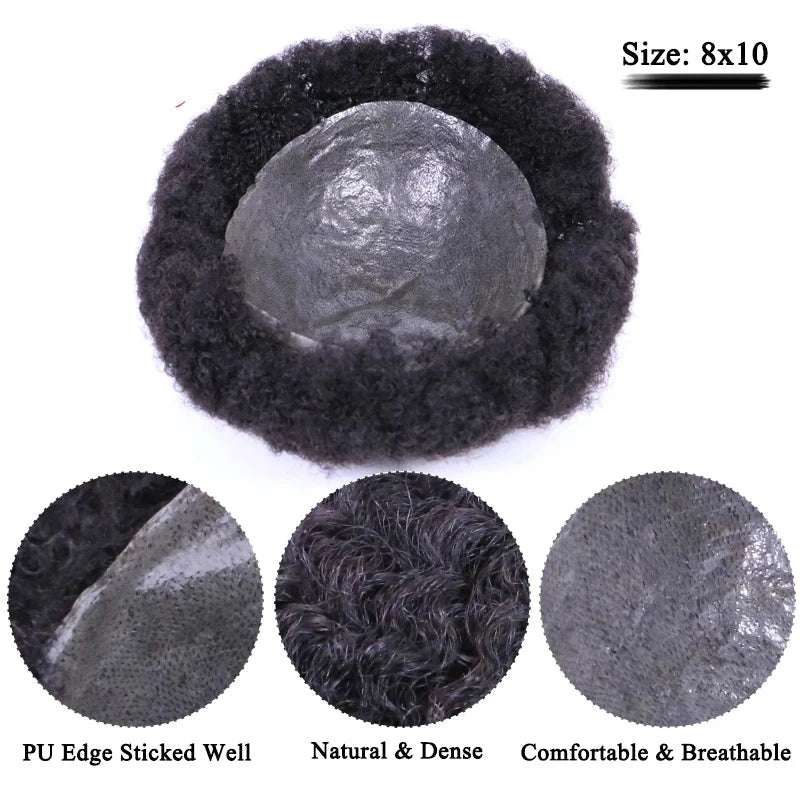 Mens Afro Toupee 100% Human Hair