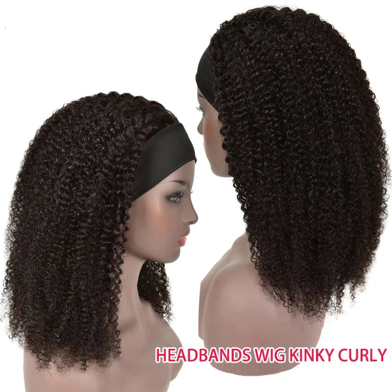Kinky Curly Headband Human Hair Wig