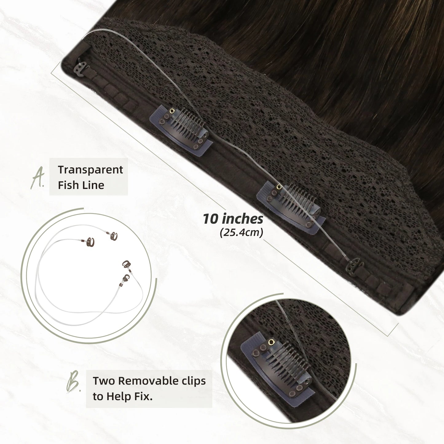 Natural Human Hair Extensions Fish Wire