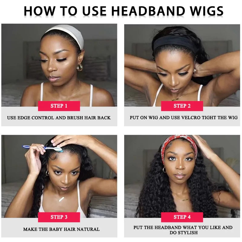 Kinky Curly Headband Human Hair Wig