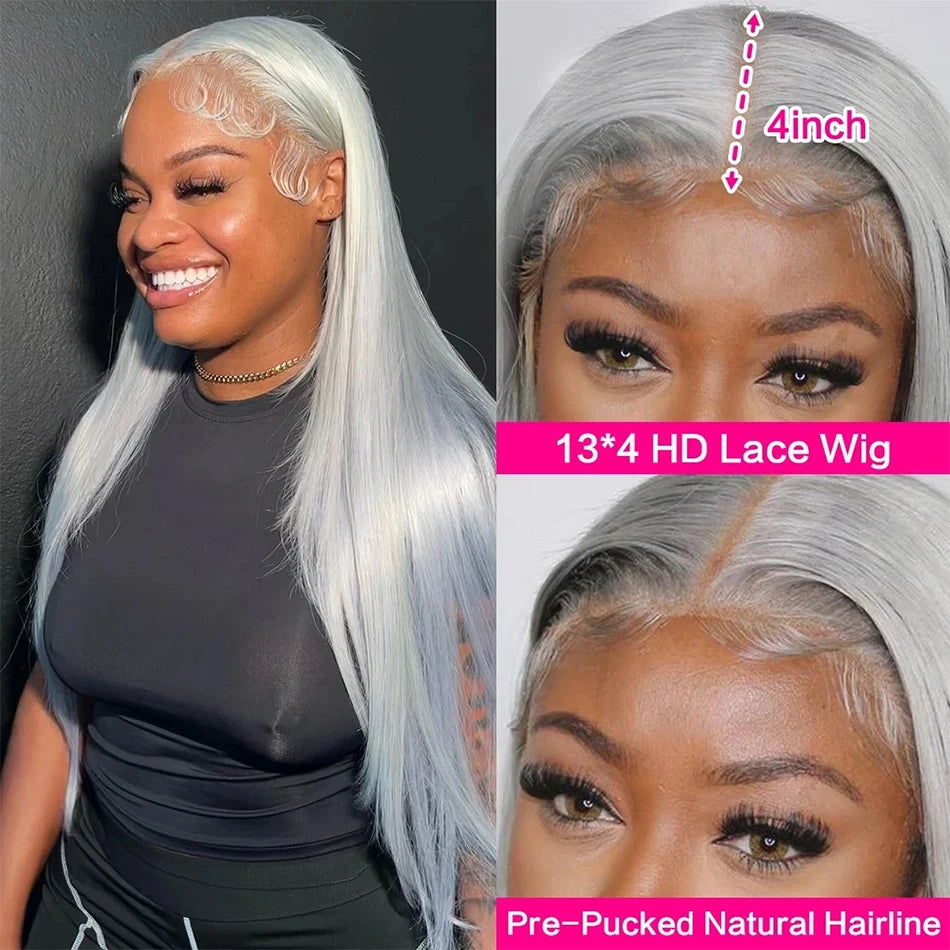 Silver Grey Lace Front Human Hair Wigs