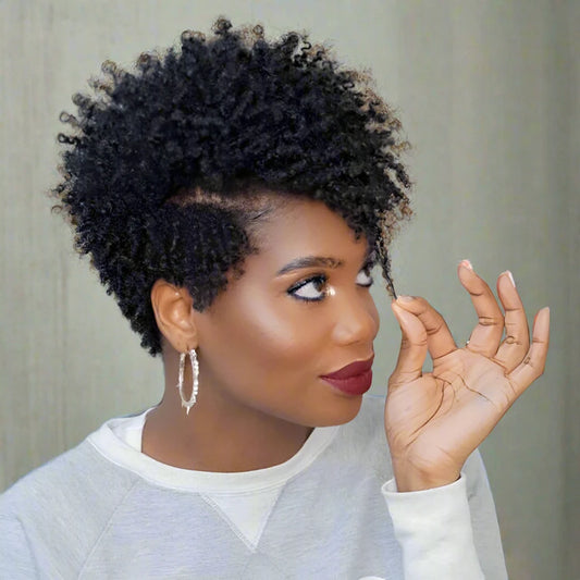 Pixie Cut Afro Kinky Curly Human Hair Wigs