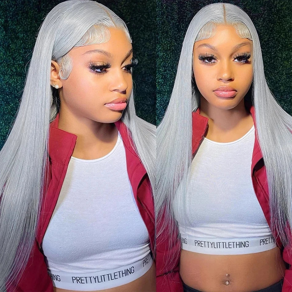 Silver Grey Lace Front Human Hair Wigs