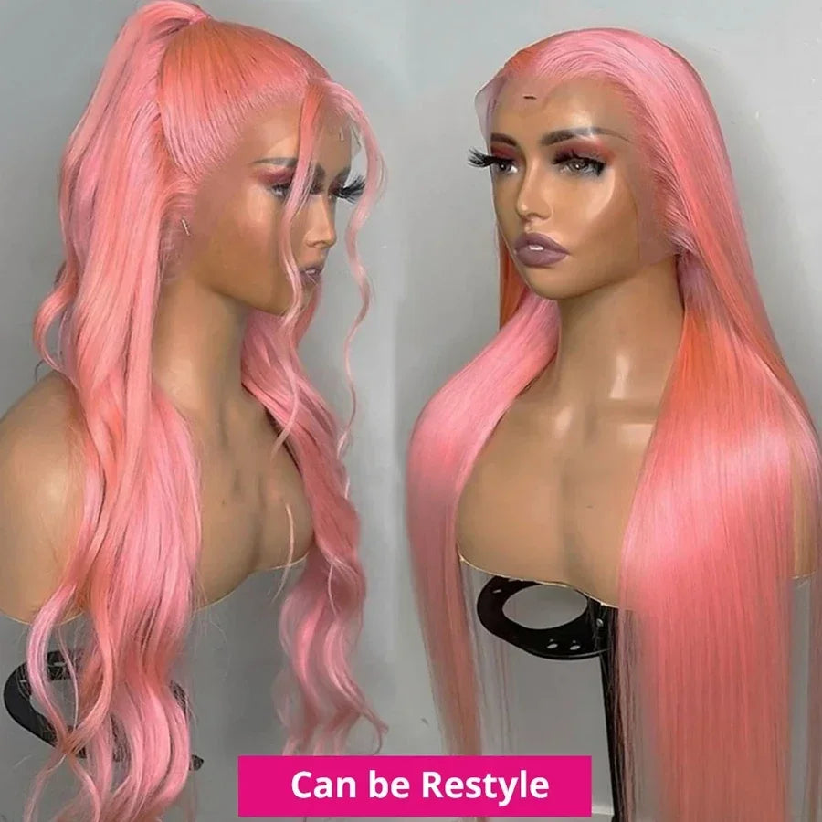 Straight Pink Transparent Lace Front Wig