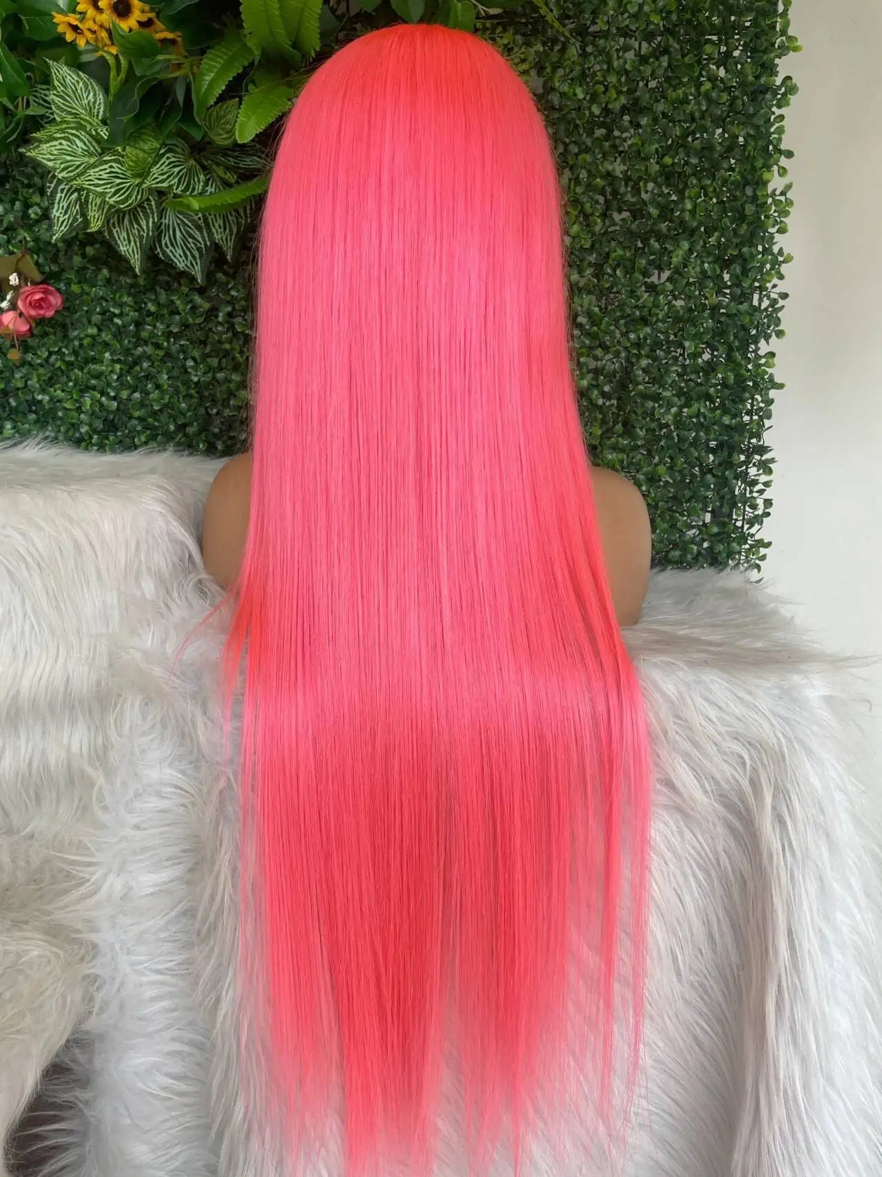 Straight Pink Transparent Lace Front Wig