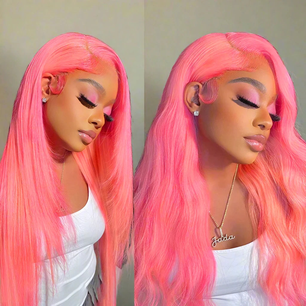 Straight Pink Transparent Lace Front Wig