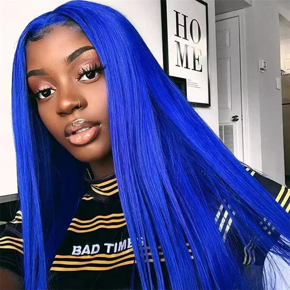 Navy Blue Lace Frontal Human Hair Wig