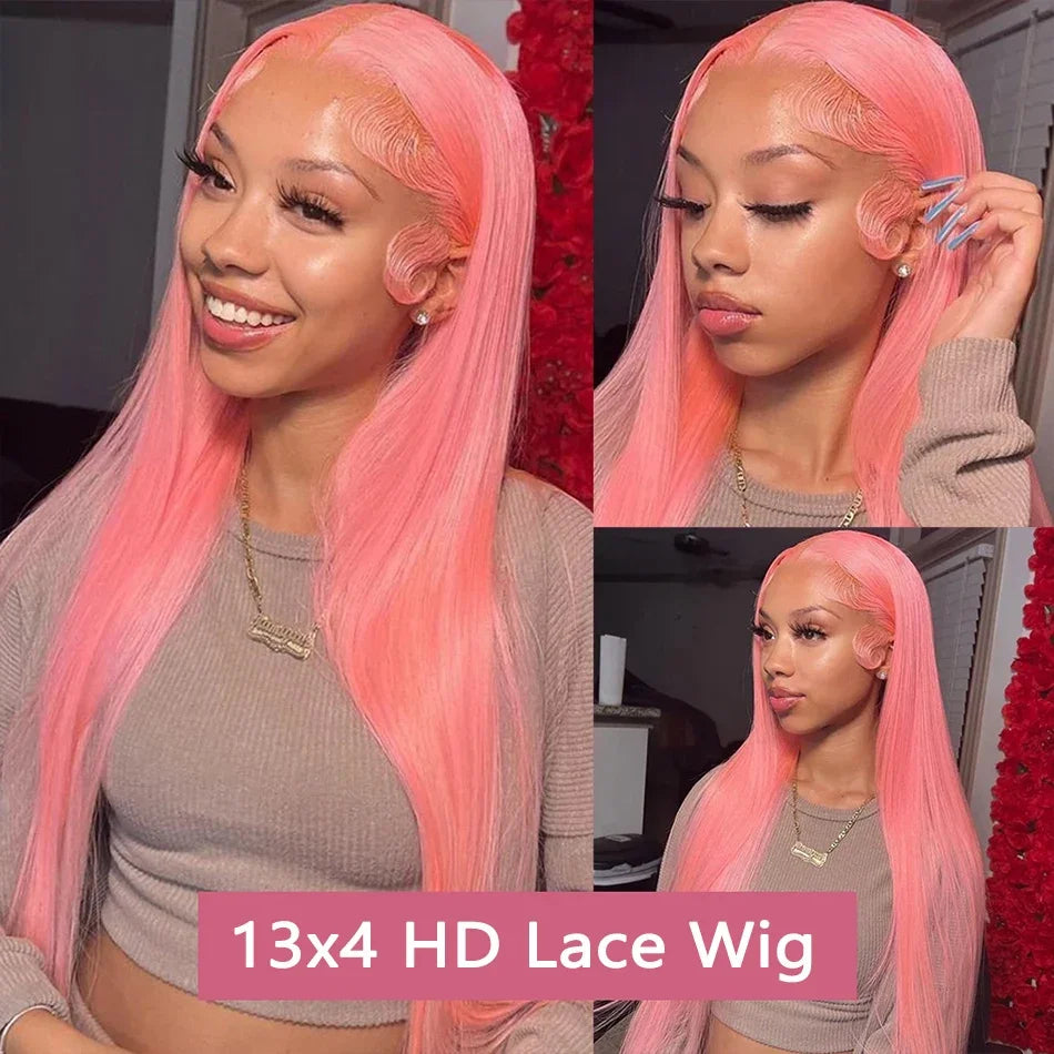 Straight Pink Transparent Lace Front Wig