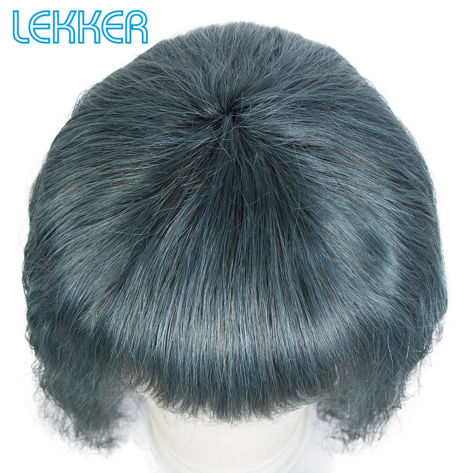Gray Blue Human Hair Wig With Bangs