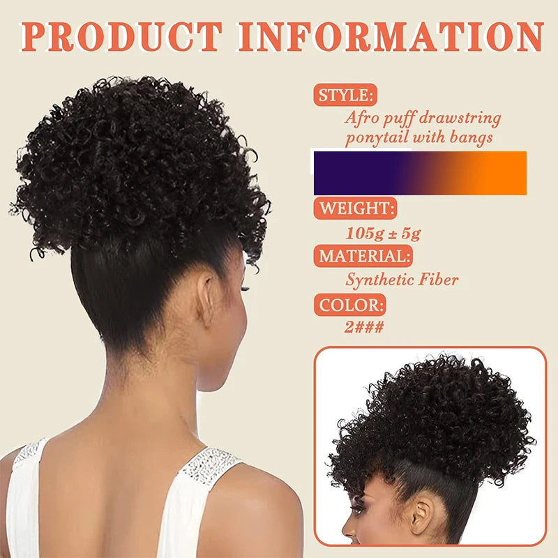 Afro Puff Drawstring Synthetic wigs Ponytail with Bangs