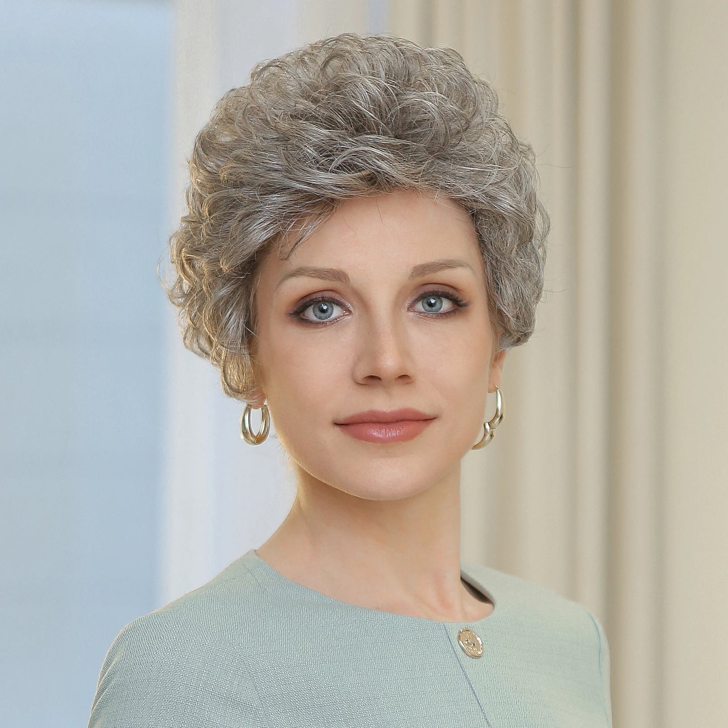 Grey Short Curly Synthetic Wigs
