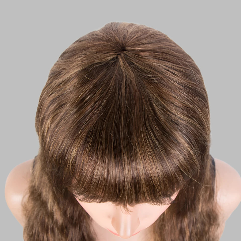 Brown Body Wave Human Hair With Bangs