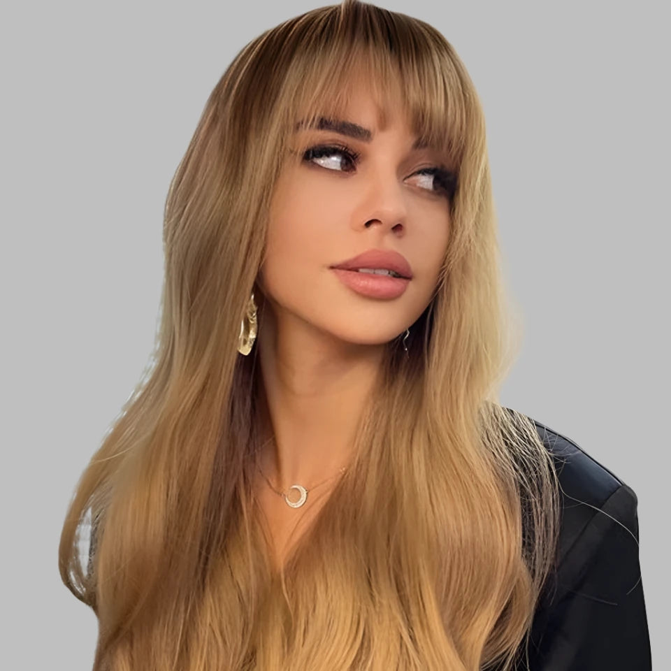 Gold Blonde Body Wave Human Hair With Bangs