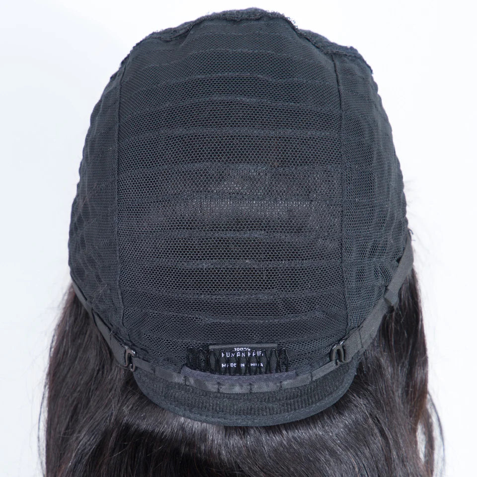 Natural Black Wavy Human Hair With Bangs Wigs