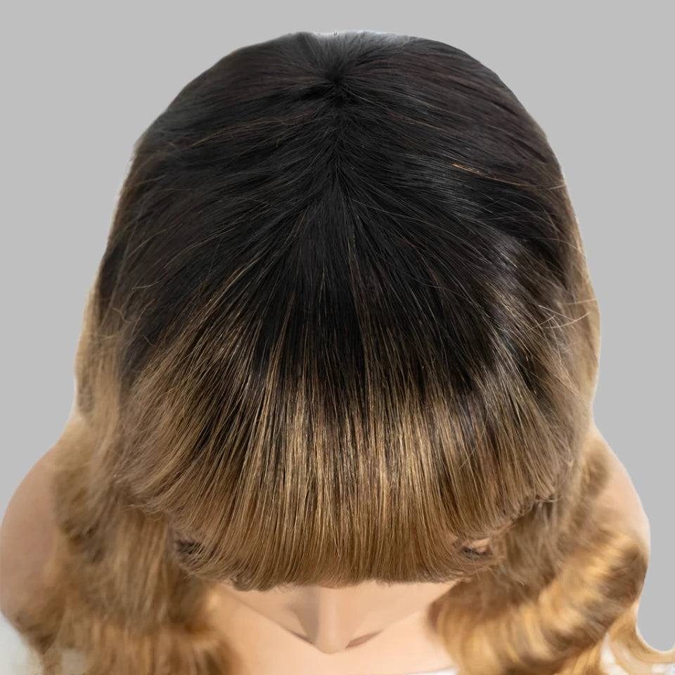 Gold Blonde Body Wave Human Hair With Bangs