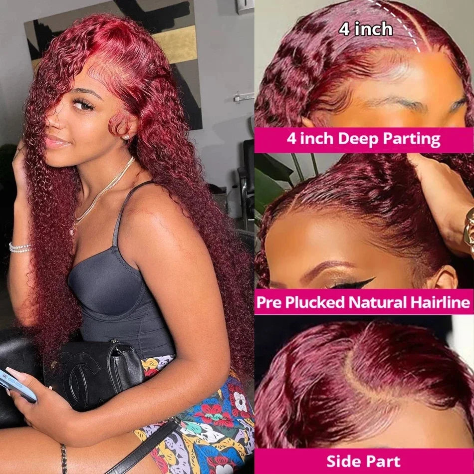 Burgundy Kinky Curly Lace Frontal Wig