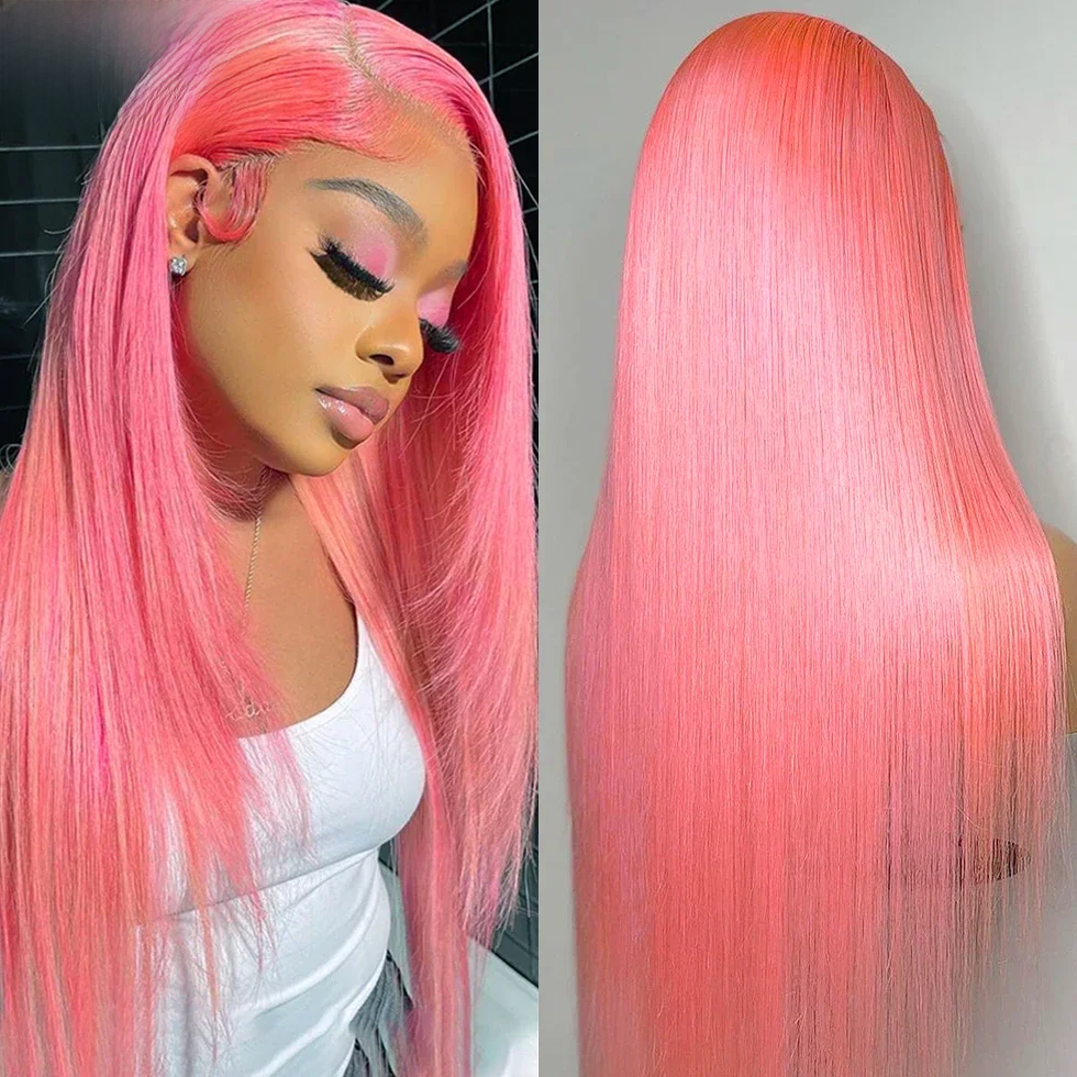 Straight Pink Transparent Lace Front Wig